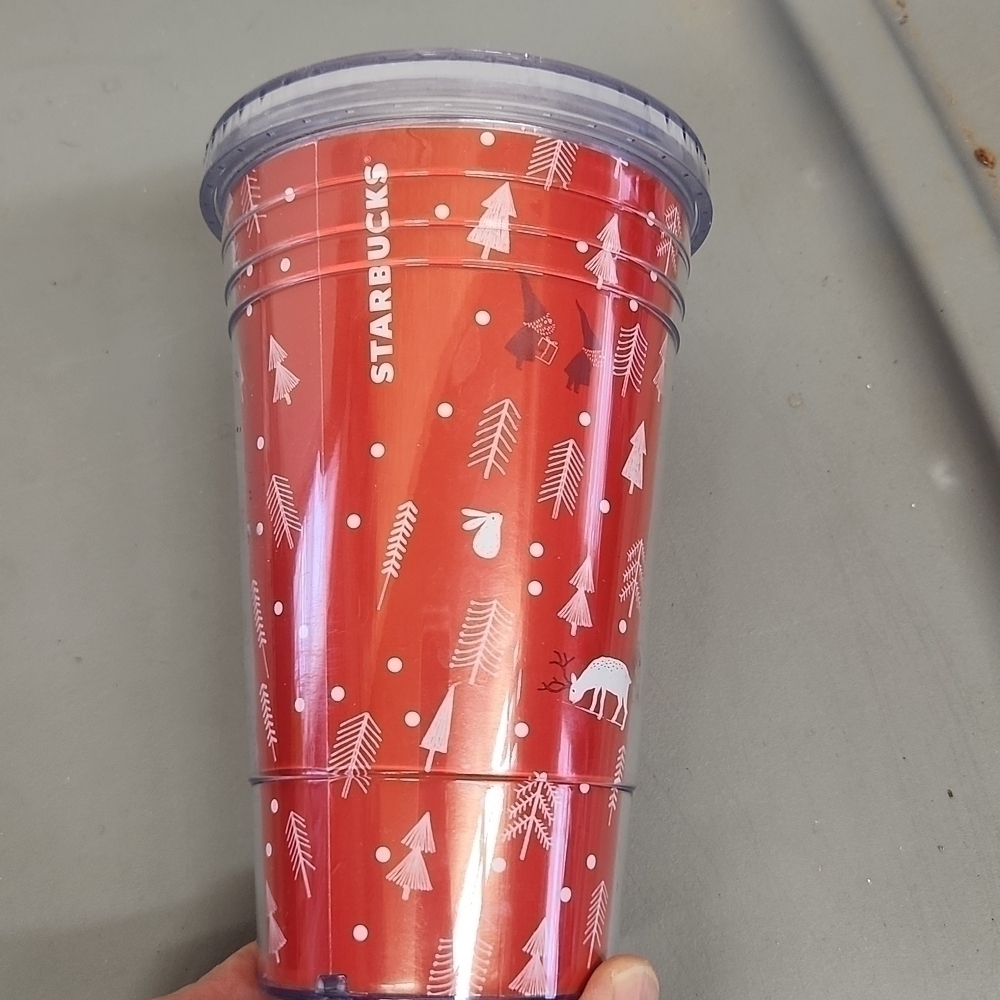 STARBUCKS 2012 double wall cup reindeer elves red great condition no straw 16 oz